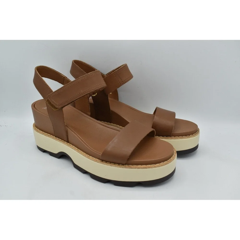 Sorel Women Size 9.5 Joanie IV Velvet Tan Brown Y Strap Wedge Sandals Shoes